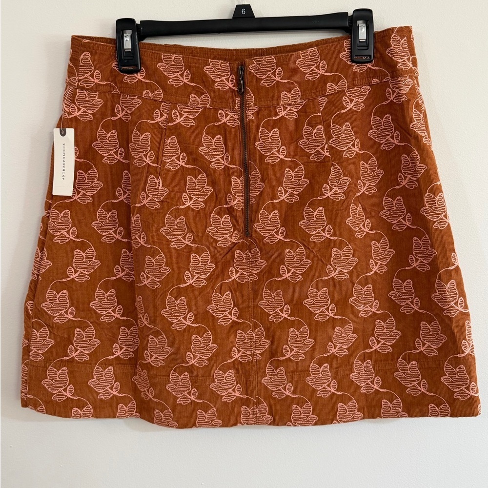 NWT Anthropologie Maeve Corduroy Mini Skirt Brown Floral Leaf Pattern Size 12 - Picture 6 of 10